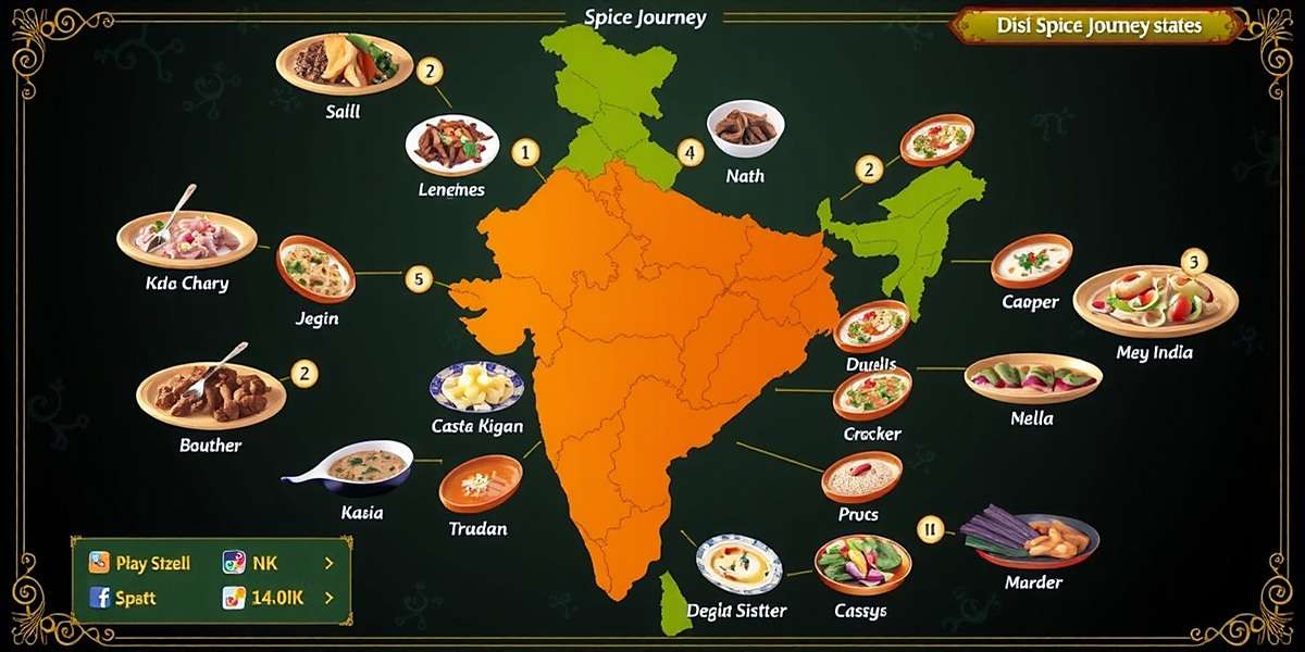 Desi Spice Journey - Regional Map Desi Spice Journey regional map showing all 29 Indian states with their signature dishes marked